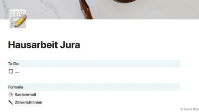 Eine Notion Seite zu einer juristischen Hausarbeit